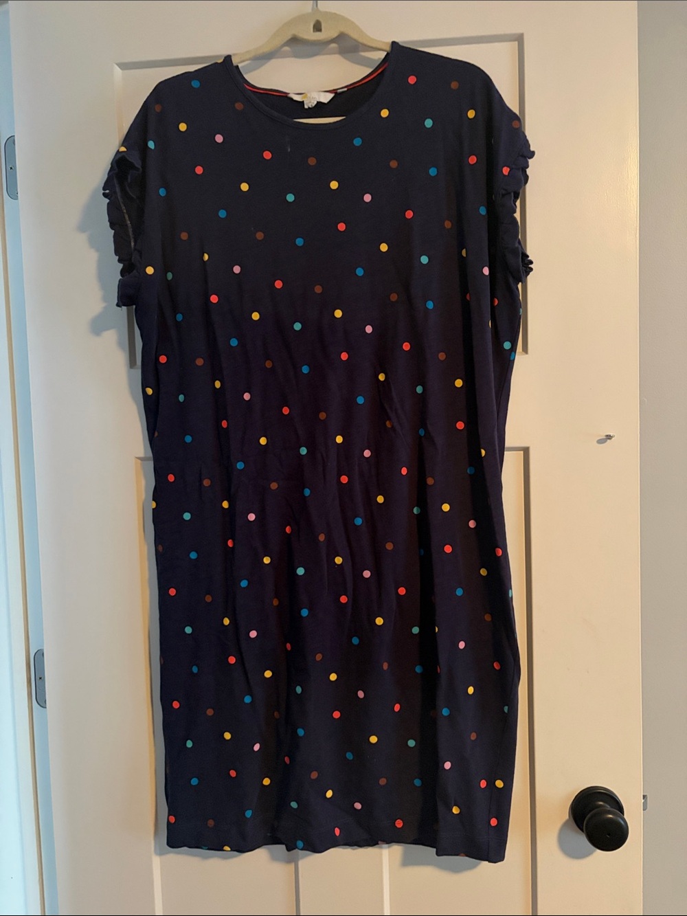 Boden Navy Tee Dress with Bright Polka Dots